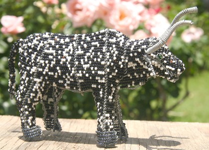 Black and White Beaded Wire Cow