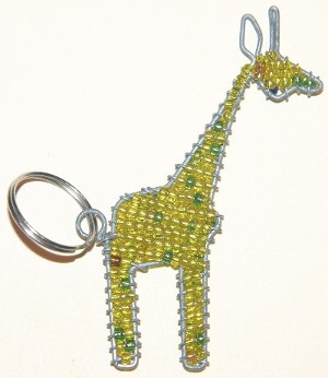 Lime Green Beaded Wire Giraffe Key Chain
